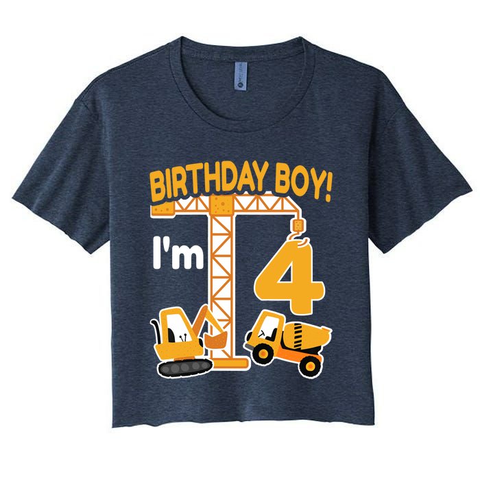 Construction Truck 4nd Birthday 4 Year Old Boy Excavator Women's Crop Top Tee