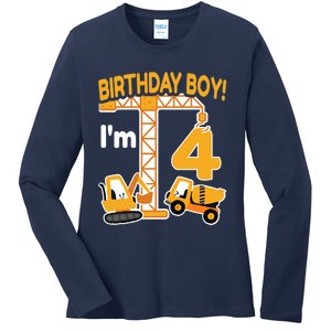 Construction Truck 4nd Birthday 4 Year Old Boy Excavator Ladies Long Sleeve Shirt