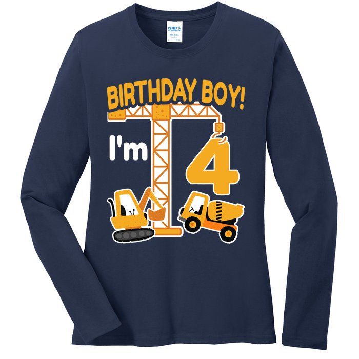 Construction Truck 4nd Birthday 4 Year Old Boy Excavator Ladies Long Sleeve Shirt