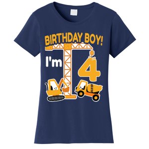 Construction Truck 4nd Birthday 4 Year Old Boy Excavator Women's T-Shirt