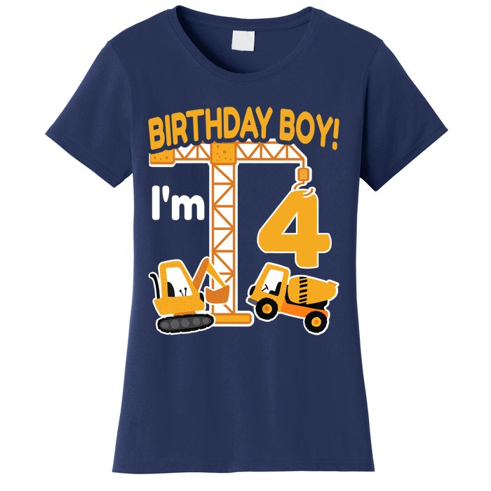 Construction Truck 4nd Birthday 4 Year Old Boy Excavator Women's T-Shirt