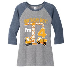 Construction Truck 4nd Birthday 4 Year Old Boy Excavator Women's Tri-Blend 3/4-Sleeve Raglan Shirt