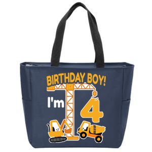 Construction Truck 4nd Birthday 4 Year Old Boy Excavator Zip Tote Bag