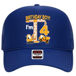 Construction Truck 4nd Birthday 4 Year Old Boy Excavator High Crown Mesh Back Trucker Hat