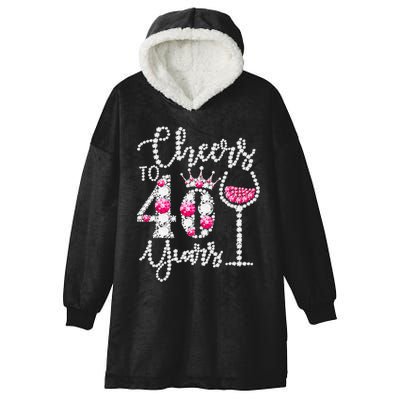 Cheers To 40 Years Old Happy 40th Birthday Queen Drink Wine Hooded Wearable Blanket