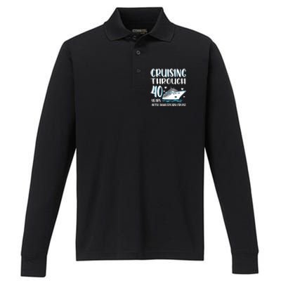 Cruising Through 40 Years 40th Anniversary Couple Cruise Performance Long Sleeve Polo