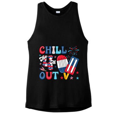 Chill The 4th Out American Flag Patriotic Freedom Ladies PosiCharge Tri-Blend Wicking Tank