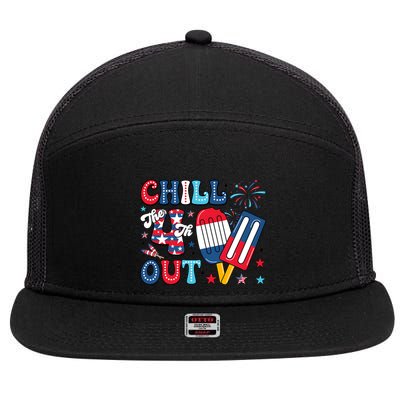 Chill The 4th Out American Flag Patriotic Freedom 7 Panel Mesh Trucker Snapback Hat