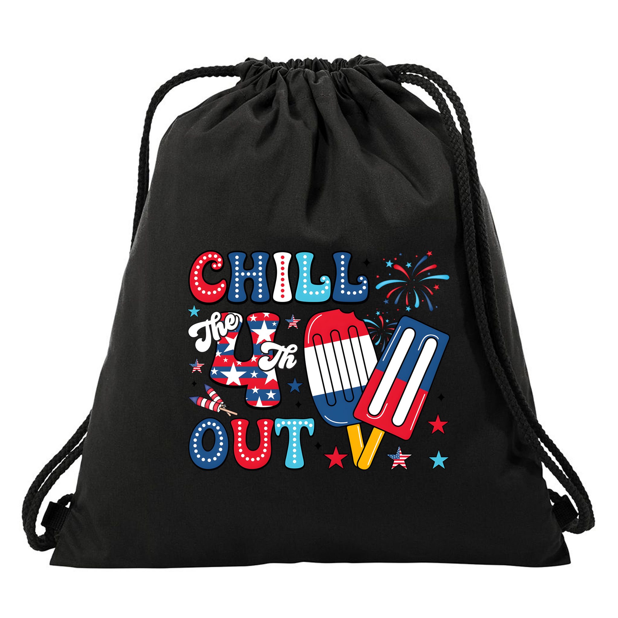 Chill The 4th Out American Flag Patriotic Freedom Drawstring Bag