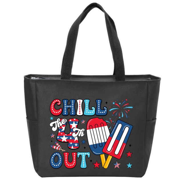 Chill The 4th Out American Flag Patriotic Freedom Zip Tote Bag