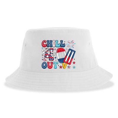 Chill The 4th Out American Flag Patriotic Freedom Sustainable Bucket Hat