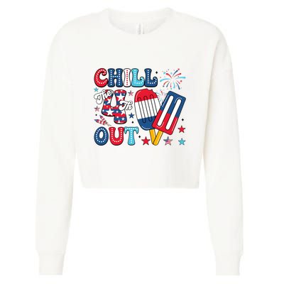 Chill The 4th Out American Flag Patriotic Freedom Cropped Pullover Crew
