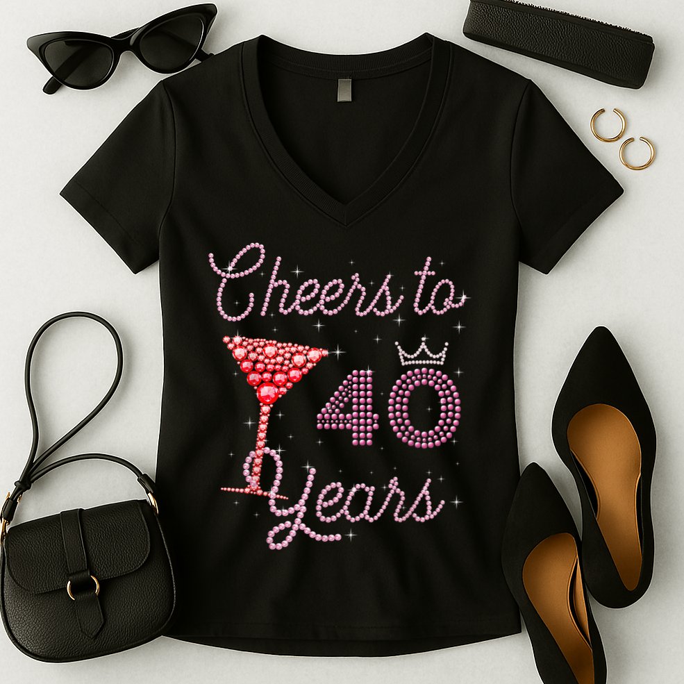 Cheers To 40 Years 40th Birthday 40 Years Old Bday Women's V-Neck T-Shirt