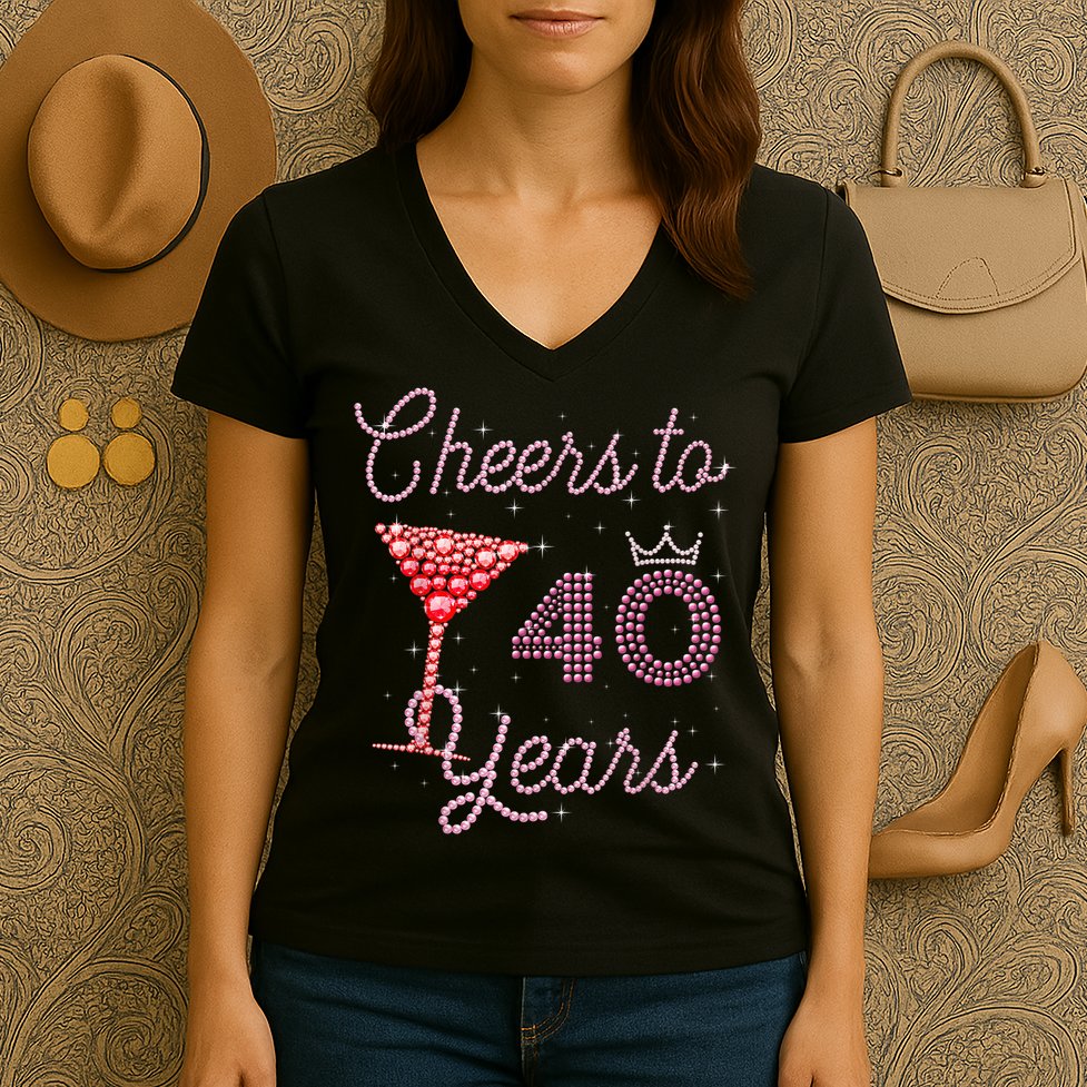Cheers To 40 Years 40th Birthday 40 Years Old Bday Women's V-Neck T-Shirt