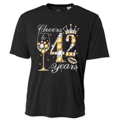 Cheers To 42 Years Old Happy 42th Birthday Queen Drink Wine Cooling Performance Crew T-Shirt