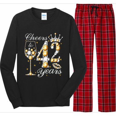 Cheers To 42 Years Old Happy 42th Birthday Queen Drink Wine Long Sleeve Pajama Set