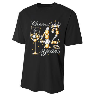 Cheers To 42 Years Old Happy 42th Birthday Queen Drink Wine Performance Sprint T-Shirt