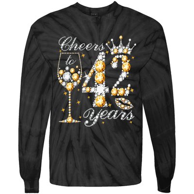 Cheers To 42 Years Old Happy 42th Birthday Queen Drink Wine Tie-Dye Long Sleeve Shirt