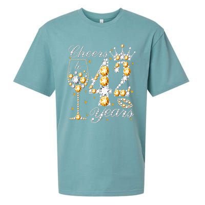 Cheers To 42 Years Old Happy 42th Birthday Queen Drink Wine Sueded Cloud Jersey T-Shirt