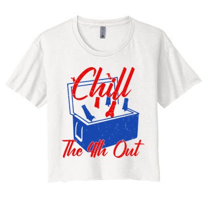 Chill The 4th Out Funny Fourth Of July Beer Cooler Women's Crop Top Tee