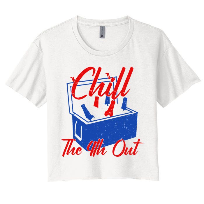 Chill The 4th Out Funny Fourth Of July Beer Cooler Women's Crop Top Tee