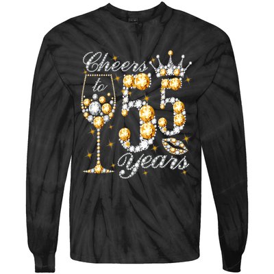 Cheers To 55 Years Old Happy 55th Birthday Queen Drink Wine Tie-Dye Long Sleeve Shirt