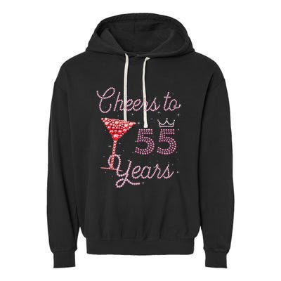 Cheers To 55 Years 55th Birthday 55 Years Old Bday Garment-Dyed Fleece Hoodie