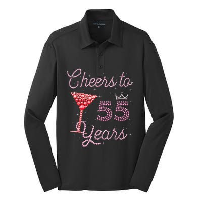 Cheers To 55 Years 55th Birthday 55 Years Old Bday Silk Touch Performance Long Sleeve Polo