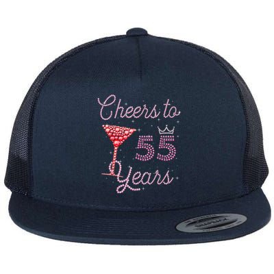 Cheers To 55 Years 55th Birthday 55 Years Old Bday Flat Bill Trucker Hat