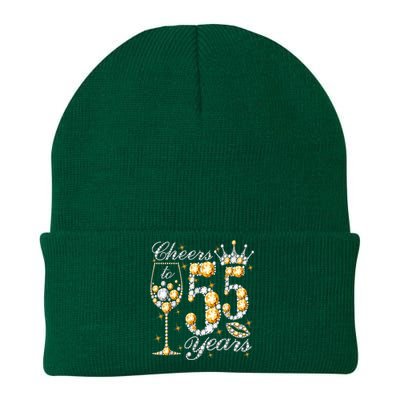 Cheers To 55 Years Old Happy 55th Birthday Queen Drink Wine Knit Cap Winter Beanie