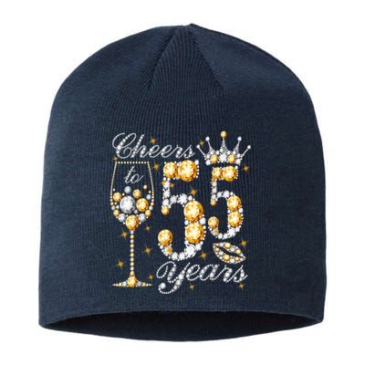 Cheers To 55 Years Old Happy 55th Birthday Queen Drink Wine Sustainable Beanie