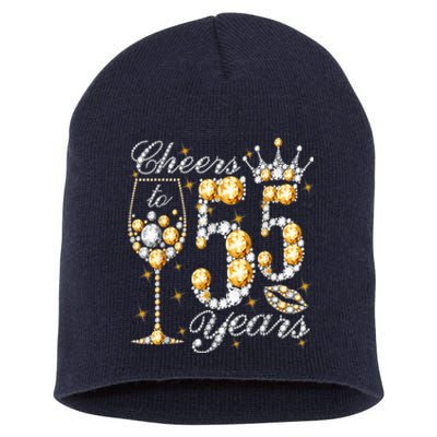 Cheers To 55 Years Old Happy 55th Birthday Queen Drink Wine Short Acrylic Beanie