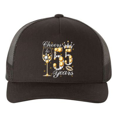 Cheers To 55 Years Old Happy 55th Birthday Queen Drink Wine Yupoong Adult 5-Panel Trucker Hat