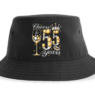 Cheers To 55 Years Old Happy 55th Birthday Queen Drink Wine Sustainable Bucket Hat