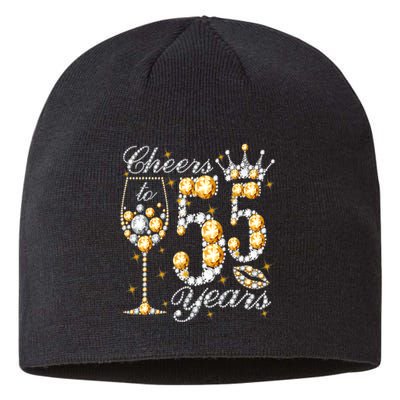 Cheers To 55 Years Old Happy 55th Birthday Queen Drink Wine Sustainable Beanie