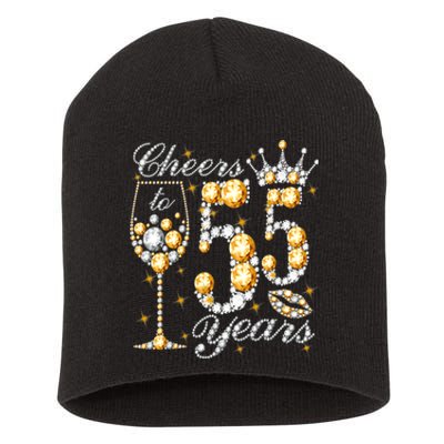 Cheers To 55 Years Old Happy 55th Birthday Queen Drink Wine Short Acrylic Beanie