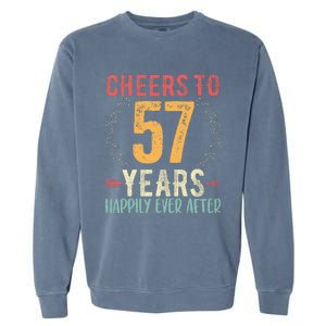 Cheers To 57 Years 57th Wedding Anniversary Husband Wife Garment-Dyed Sweatshirt