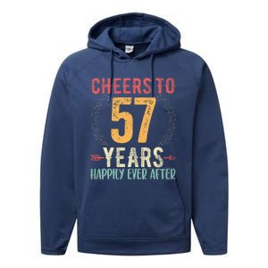 Cheers To 57 Years 57th Wedding Anniversary Husband Wife Performance Fleece Hoodie