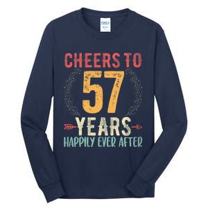 Cheers To 57 Years 57th Wedding Anniversary Husband Wife Tall Long Sleeve T-Shirt