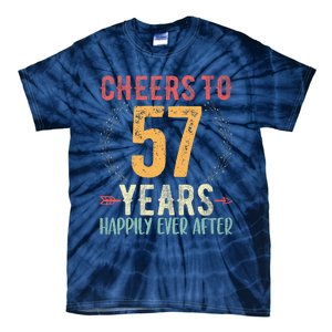 Cheers To 57 Years 57th Wedding Anniversary Husband Wife Tie-Dye T-Shirt