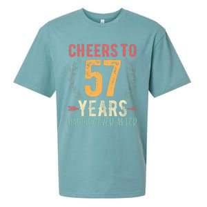 Cheers To 57 Years 57th Wedding Anniversary Husband Wife Sueded Cloud Jersey T-Shirt