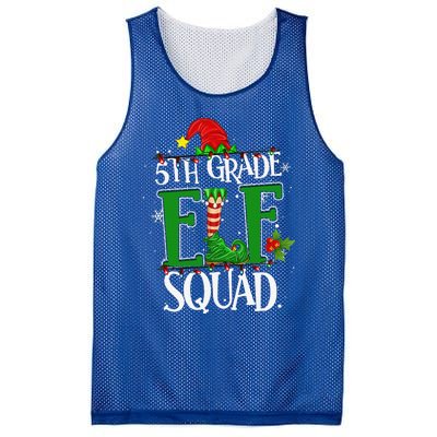 Christmas Teacher 5th Grade Elf Squad Xmas Lights Pajamas Mesh Reversible Basketball Jersey Tank