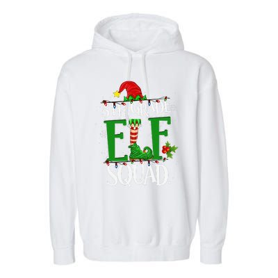 Christmas Teacher 5th Grade Elf Squad Xmas Lights Pajamas Garment-Dyed Fleece Hoodie