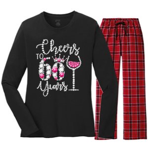 Cheers To 60 Year Old Gift 60th Birthday Queen Drink Wine Women's Long Sleeve Flannel Pajama Set 