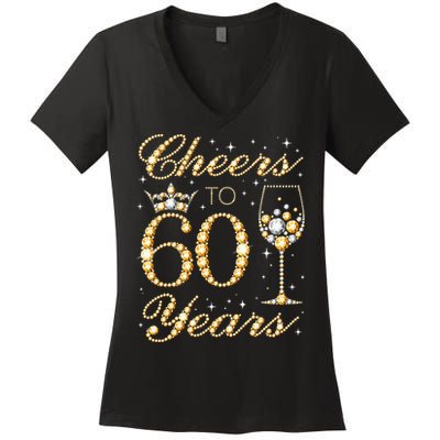 Cheers To 60 Years 60th Queens Birthday 60 Years Old Women's V-Neck T-Shirt