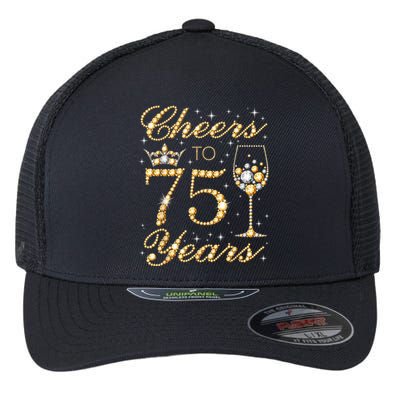 Cheers to 75 Years 75th Queen's Birthday Present 75 Years Old Flexfit Unipanel Trucker Cap