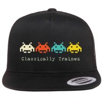 Classically Trained 80s Retro Alien Invaders Space Gamer Flat Bill Trucker Hat