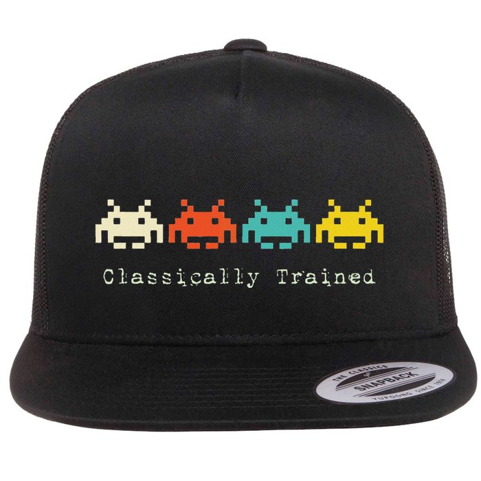 Classically Trained 80s Retro Alien Invaders Space Gamer Flat Bill Trucker Hat