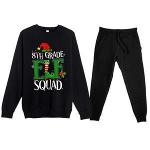 Christmas Teacher 8th Grade Elf Squad Xmas Lights Pajamas Premium Crewneck Sweatsuit Set