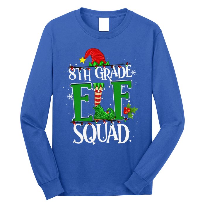 Christmas Teacher 8th Grade Elf Squad Xmas Lights Pajamas Long Sleeve Shirt